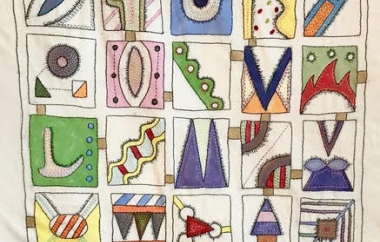 From the series “Memento Mori Mazes"/hand-embroidery & pigment on textile/32”W x 46”H